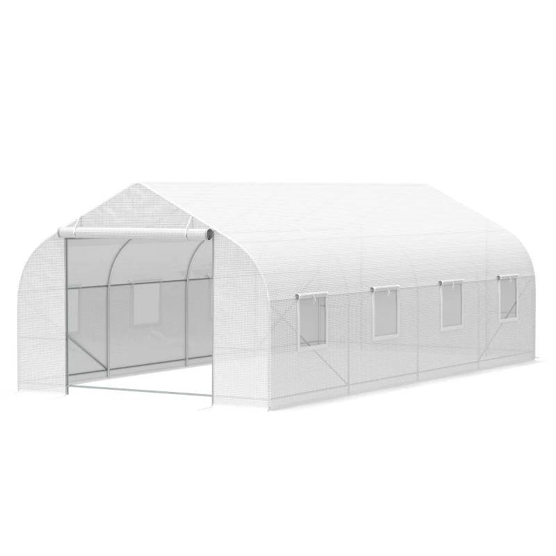 Alpine Heavy-Duty Tunnel Greenhouse — 19.5 × 9.8 ft (White PE, Steel Frame)