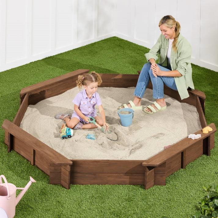 Heritage Hemlock Outdoor Sandbox – 78" Square with Benches + Protective Cover