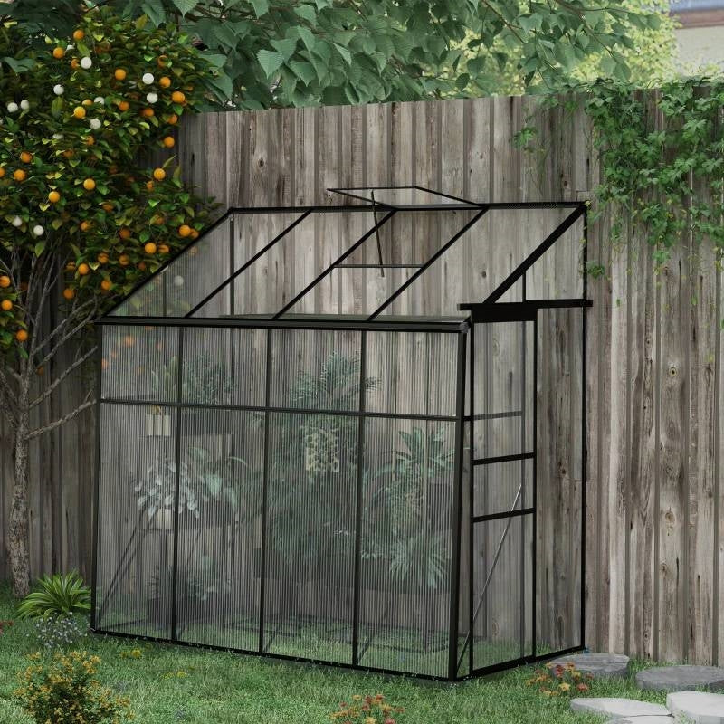 Evergreen Cottage Lean-To Greenhouse – 8.3 × 4.1 ft Polycarbonate (Black Frame)