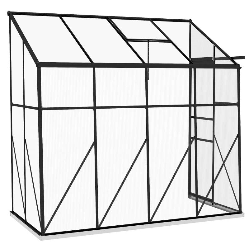 Evergreen Cottage Lean-To Greenhouse – 8.3 × 4.1 ft Polycarbonate (Black Frame)