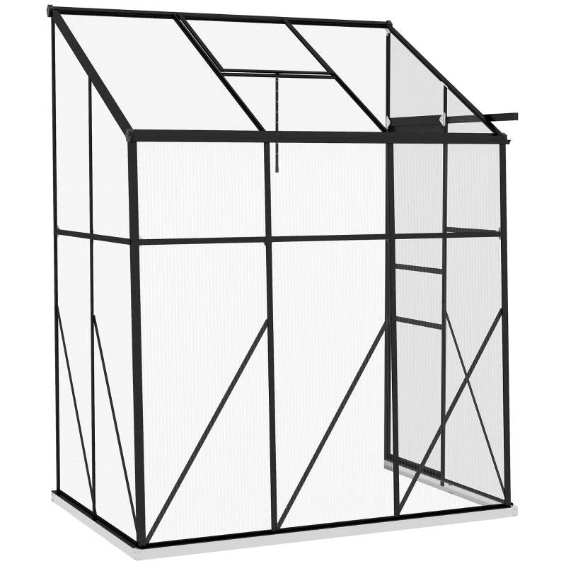 Evergreen Cottage Lean-To Greenhouse – 6.3 × 4.1 ft Polycarbonate (Black Frame)