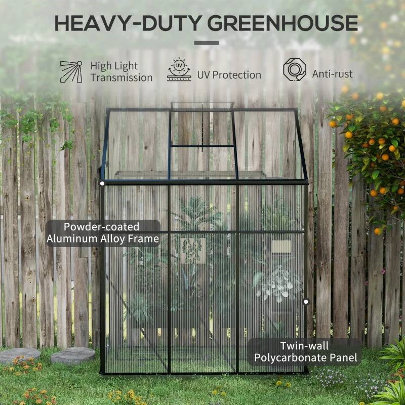 Evergreen Cottage Lean-To Greenhouse – 6.3 × 4.1 ft Polycarbonate (Black Frame)