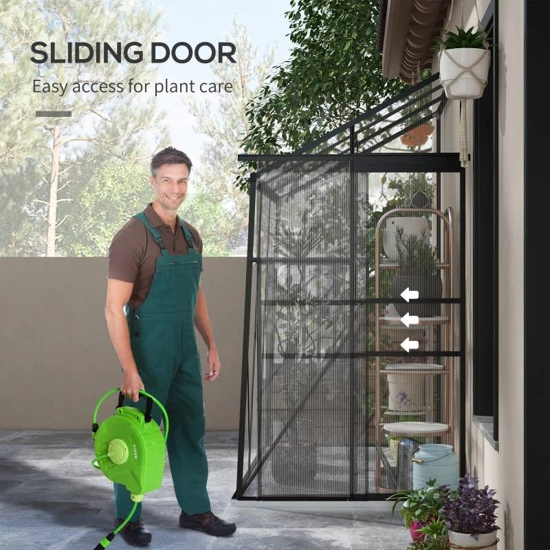 Evergreen Cottage Lean-To Greenhouse – 6.3 × 4.1 ft Polycarbonate (Black Frame)