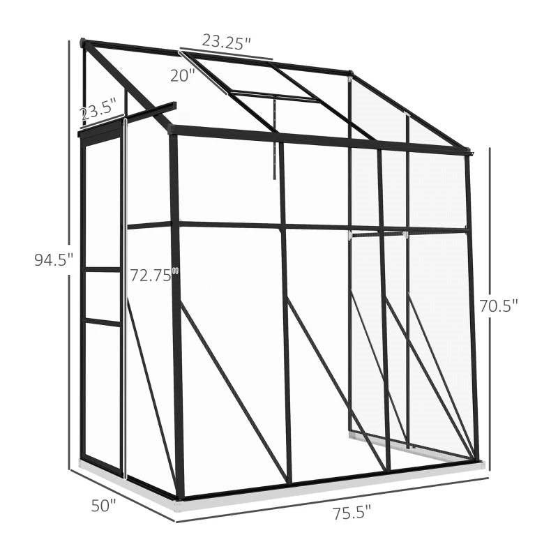 Evergreen Cottage Lean-To Greenhouse – 6.3 × 4.1 ft Polycarbonate (Black Frame)
