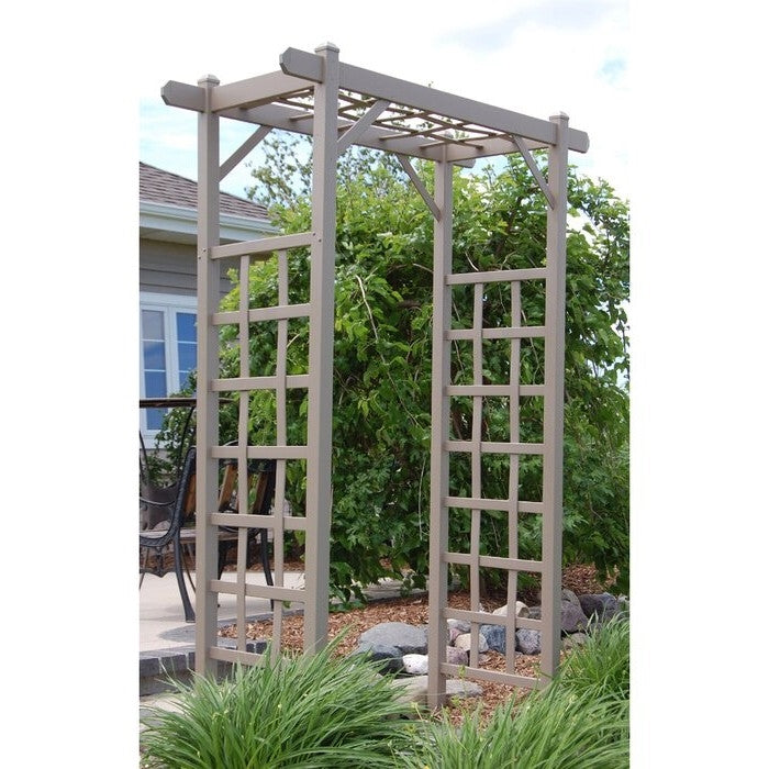 NorthPeak Vinyl Arbor – 85" Architectural Garden Entry (Tan Mocha, Made in USA)