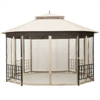 Heritage Octagon Gazebo with Mosquito Net Sidewalls and Crème Canopy – 10x12