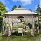 Heritage Octagon Gazebo with Mosquito Net Sidewalls and Crème Canopy – 10x12