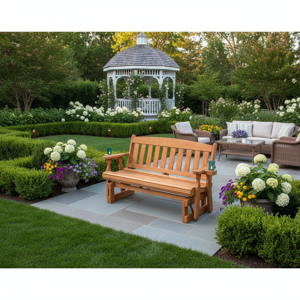 Heritage Amish Pine Porch Glider – 4 ft, Handmade in USA (Pressure-Treated Pine) - Honey Cedar