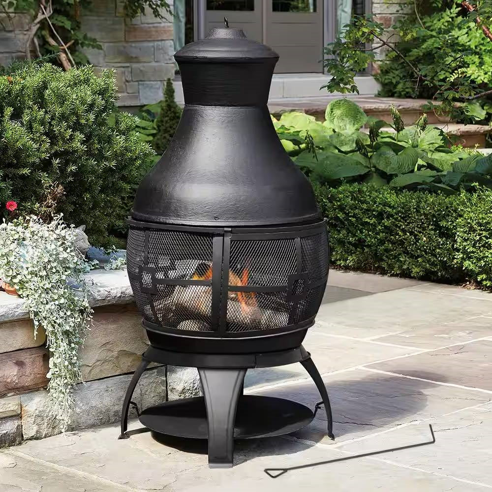 IronRidge 45" Cast Iron Chimenea – Wood-Burning Outdoor Fire Pit (360° View)