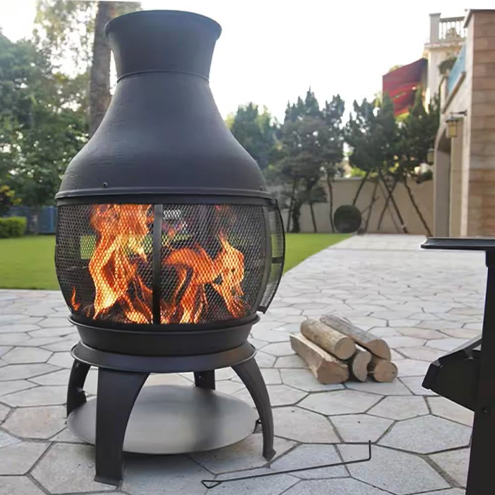 IronRidge 45" Cast Iron Chimenea – Wood-Burning Outdoor Fire Pit (360° View)