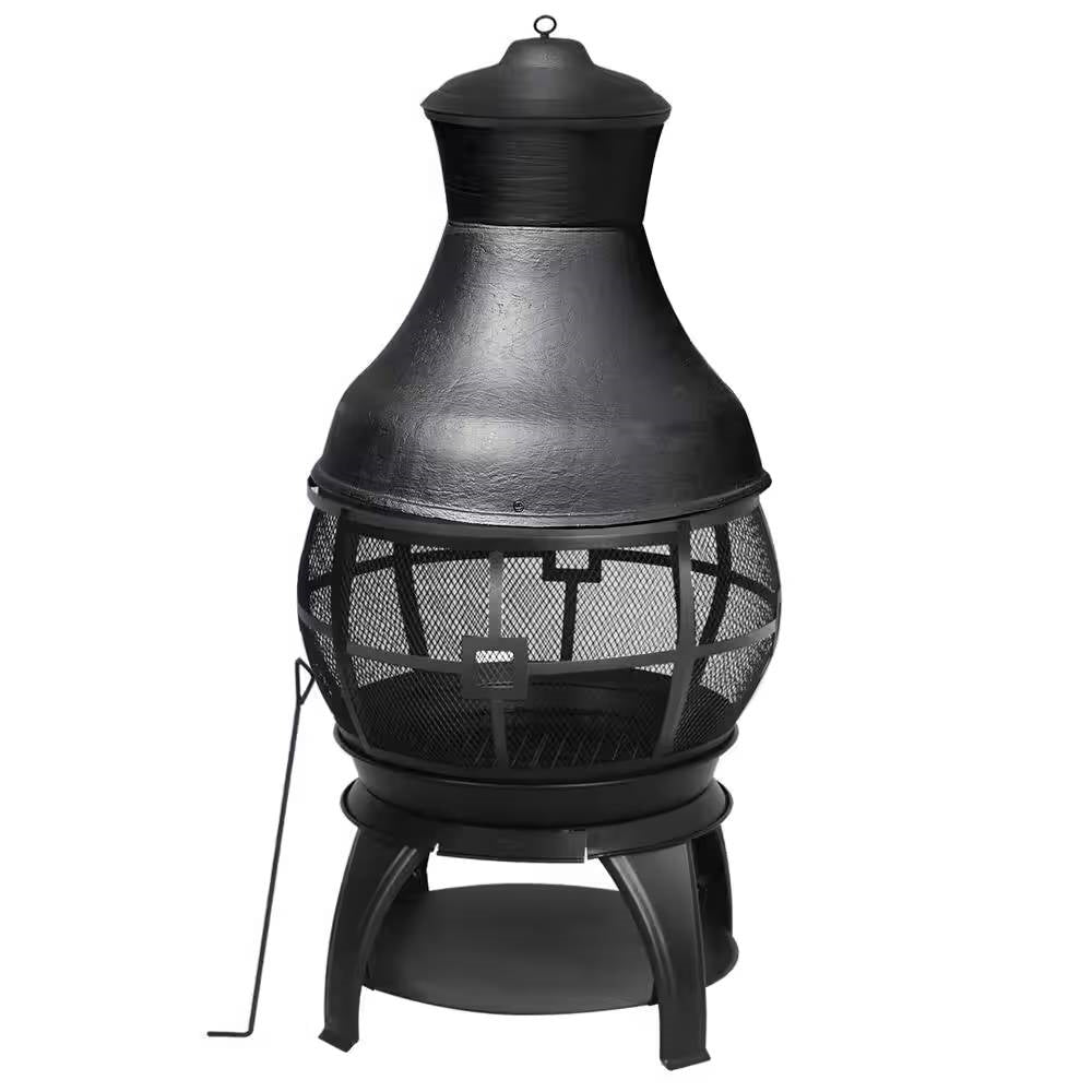 IronRidge 45" Cast Iron Chimenea – Wood-Burning Outdoor Fire Pit (360° View)