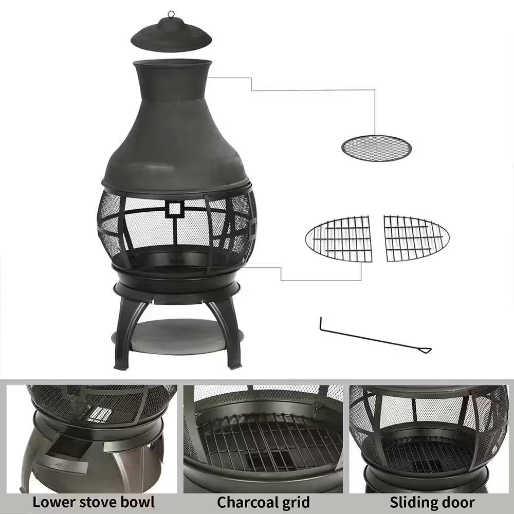 IronRidge 45" Cast Iron Chimenea – Wood-Burning Outdoor Fire Pit (360° View)