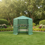 EverPeak Hexagon Walk-In Greenhouse — 6.5 × 7 ft with Shelving (Steel Frame, PE Cover)