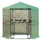 EverPeak Hexagon Walk-In Greenhouse — 6.5 × 7 ft with Shelving (Steel Frame, PE Cover)