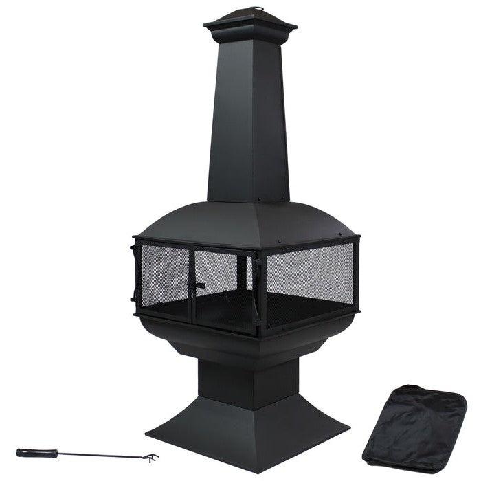 FrontierView Steel Chimenea Fire Tower – 57" Wood Burning Outdoor Heater (Black)