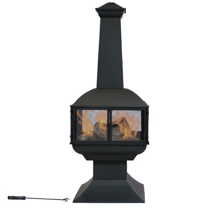 FrontierView Steel Chimenea Fire Tower – 57" Wood Burning Outdoor Heater (Black)