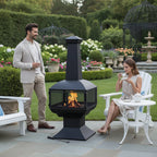 FrontierView Steel Chimenea Fire Tower – 57" Wood Burning Outdoor Heater (Black)