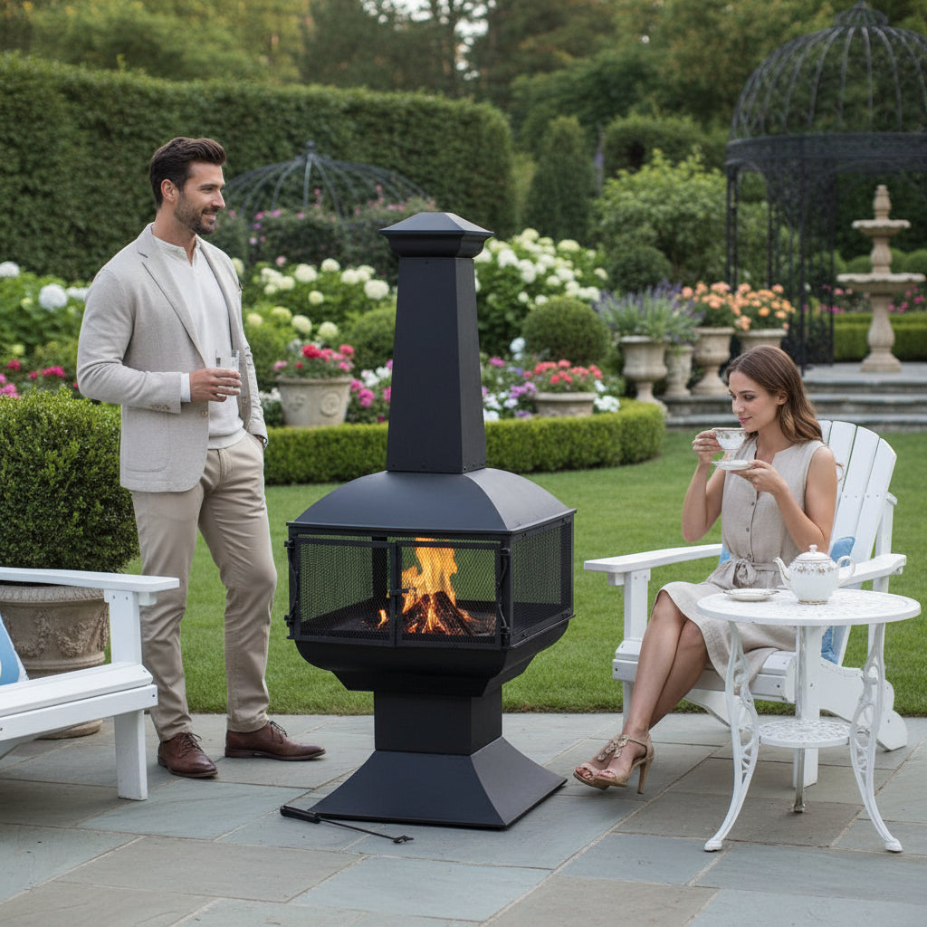 FrontierView Steel Chimenea Fire Tower – 57" Wood Burning Outdoor Heater (Black)