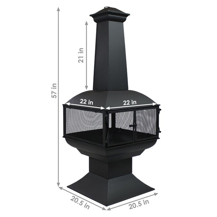 FrontierView Steel Chimenea Fire Tower – 57" Wood Burning Outdoor Heater (Black)