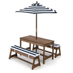 NorthPeak Kids Wooden Picnic Table Set – Navy & White with Adjustable Umbrella