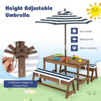 NorthPeak Kids Wooden Picnic Table Set – Navy & White with Adjustable Umbrella