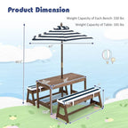 NorthPeak Kids Wooden Picnic Table Set – Navy & White with Adjustable Umbrella