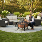 Rustic Copper Fire Pit Tub – Extra-Deep Outdoor Bowl with Spark Screen Cover