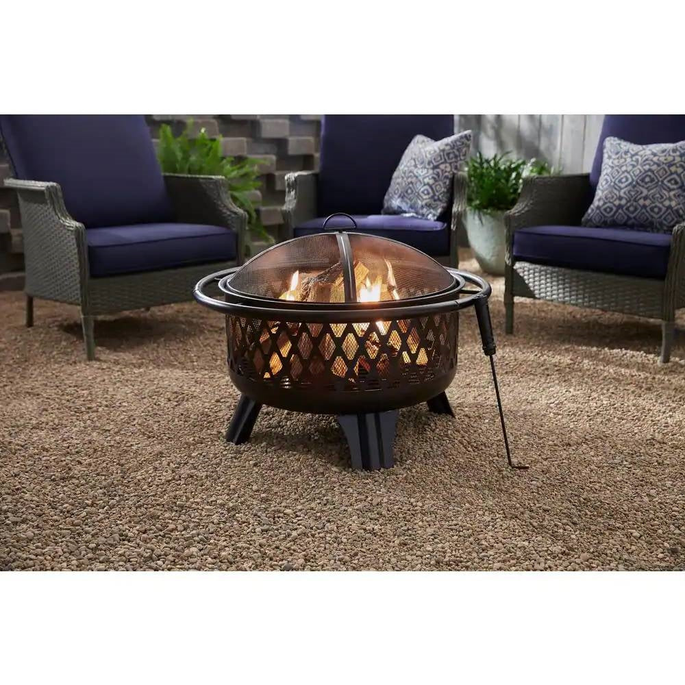 ForgeFire 30" Steel Fire Pit Grill – Wood-Burning with Cooking Grate, Screen & Poker