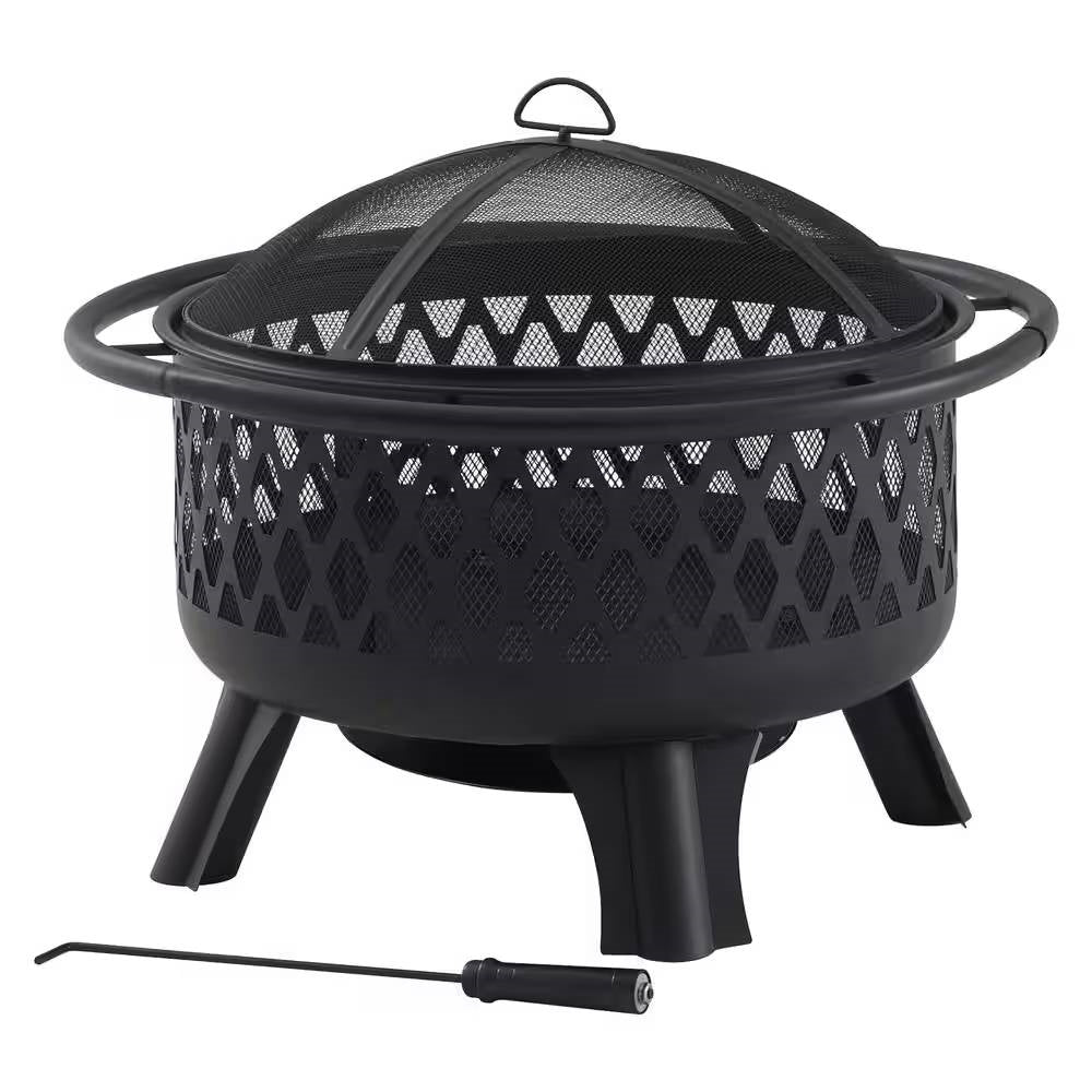 ForgeFire 30" Steel Fire Pit Grill – Wood-Burning with Cooking Grate, Screen & Poker