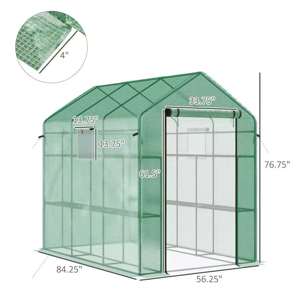 Frontier PE Garden Greenhouse – 7 × 4.7 ft with Steel Frame (Green Cover)
