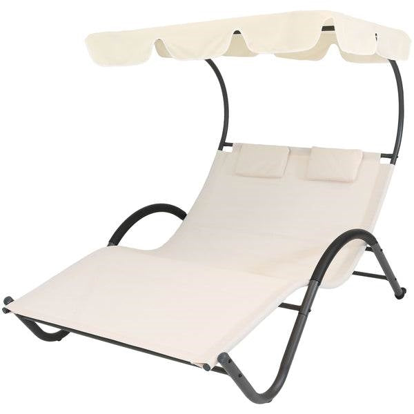 HarborShade Double Outdoor Chaise Lounge with Adjustable Canopy – Off-White