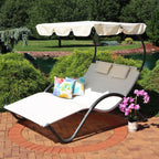 HarborShade Double Outdoor Chaise Lounge with Adjustable Canopy – Off-White