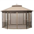 Heritage Octagon Gazebo with Mosquito Net Sidewalls and Cappuccino Canopy