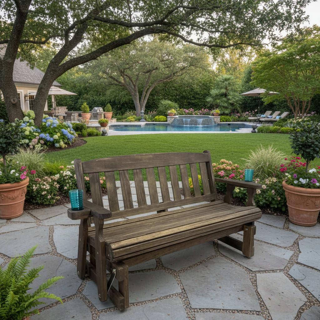 Heritage Amish Pine Porch Glider – 4 ft, Handmade in USA (Pressure-Treated Pine) - Dark Walnut