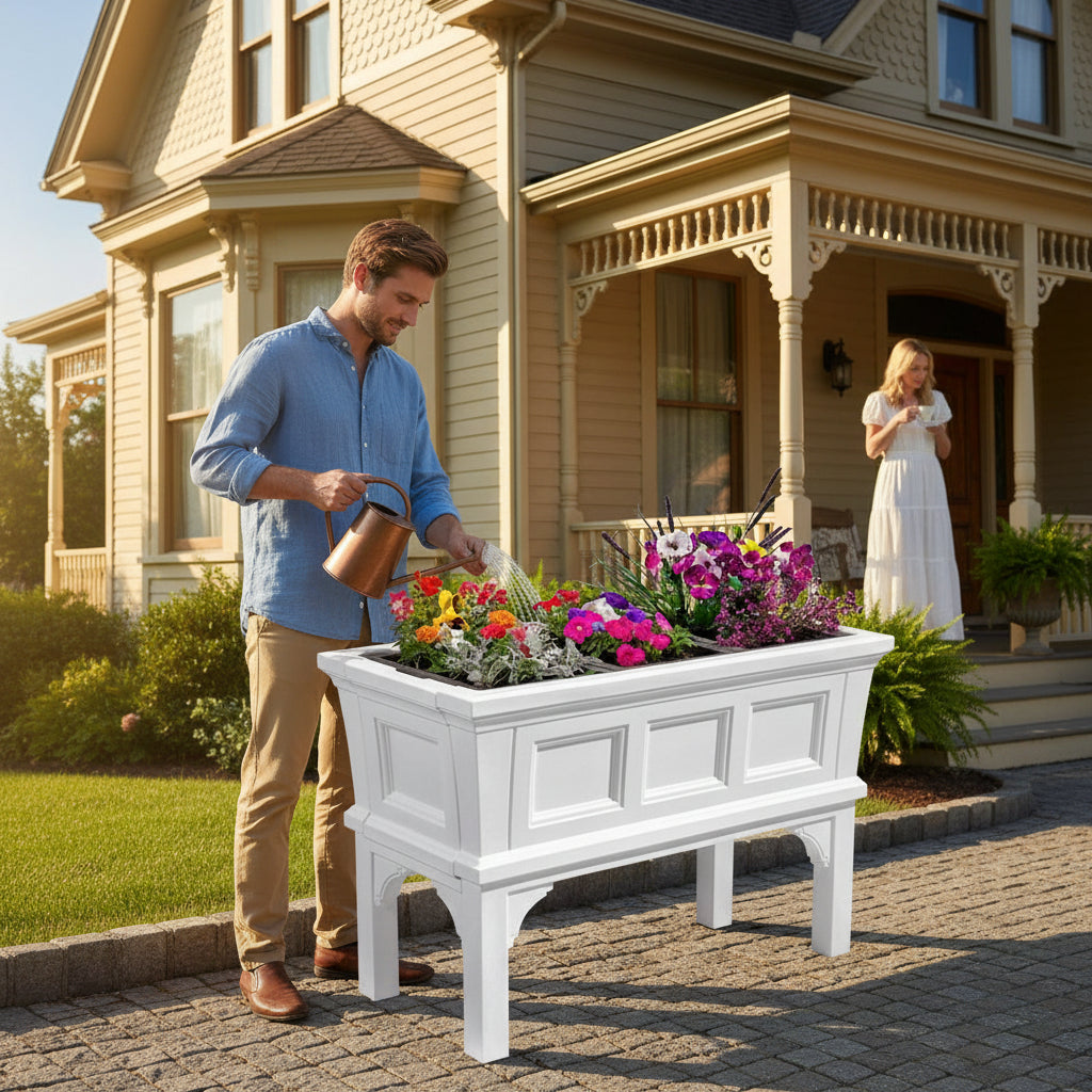 WhiteHarvest Elevated Planter Box – Indoor/Outdoor Raised Garden Bed with Removable Trays (39")